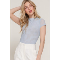 Short Cap Slv High Neck 2 Ply Mesh Top