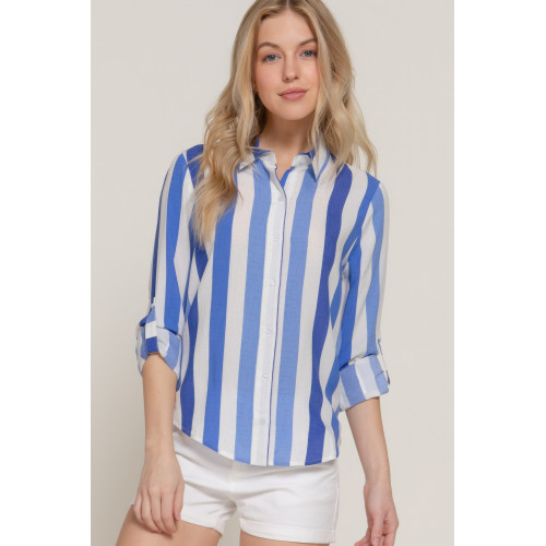 Long Slv Wide Stripe Woven Shirt