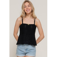 Flower Trim Detail Pointelle Spring Sweater