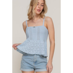 Flower Trim Detail Pointelle Spring Sweater