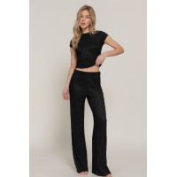 Short Slv Top & Flare Pants Set
