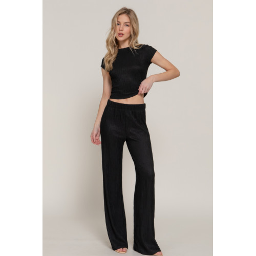 Short Slv Top & Flare Pants Set