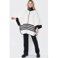 Sporty Bordered Zip Up Knit Kimono