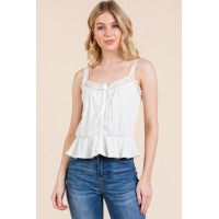 Lace Peplum Tie Front Ribbed Cami Top