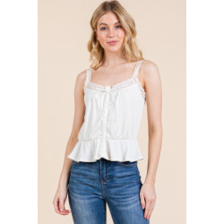 Lace Peplum Tie Front Ribbed Cami Top