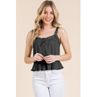 Lace Peplum Tie Front Ribbed Cami Top