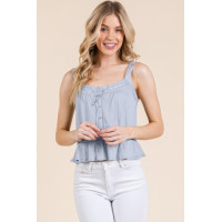 Lace Peplum Tie Front Ribbed Cami Top