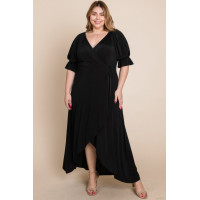 Plus Size Solid Venezia Faux Wrap Maxi Dress