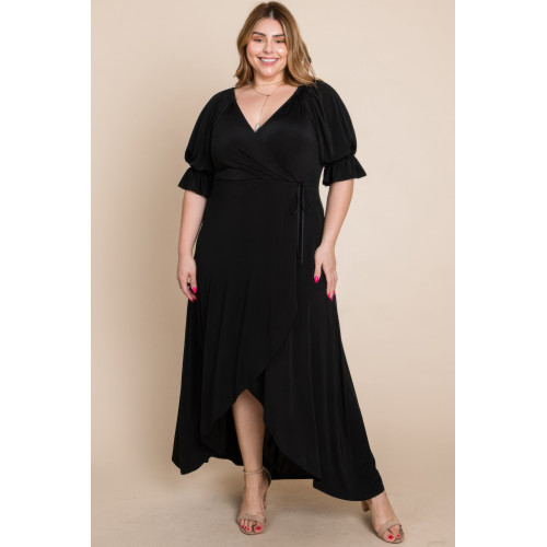 Plus Size Solid Venezia Faux Wrap Maxi Dress