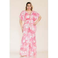 Printed Venesia Tie Waist Mermaid Maxi Dress