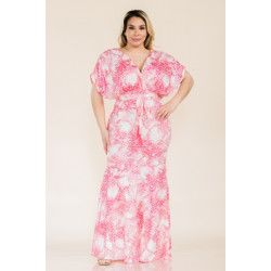 Printed Venesia Tie Waist Mermaid Maxi Dress
