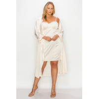 Satin Strap Dress With Self Belt Coat Set