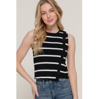 Sleeveless Diagonal Shape Stripe Spring Sweater