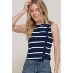 Sleeveless Diagonal Shape Stripe Spring Sweater
