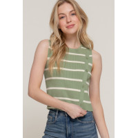 Sleeveless Diagonal Shape Stripe Spring Sweater