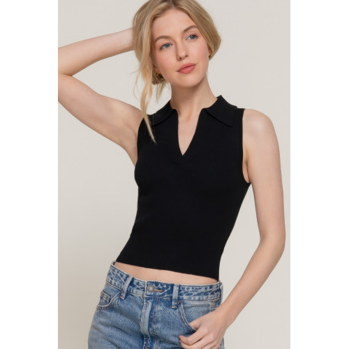 Sleeveless Polo Spring Sweater