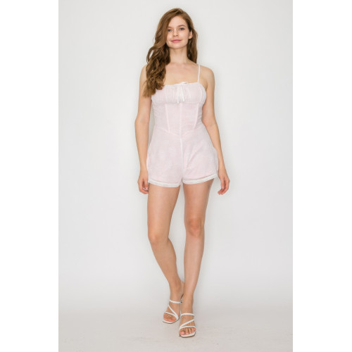 Shirred Ribbon Lace Corset Romper