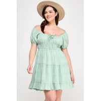 Plus Crinkle Textured Front Tie Mini Dress
