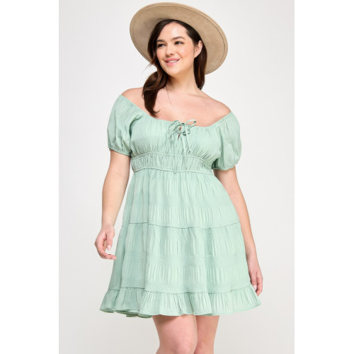 Plus Crinkle Textured Front Tie Mini Dress