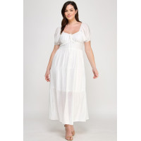 Front Tie Puff Sleeve Tired Maxi Dress