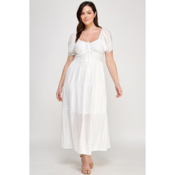 Front Tie Puff Sleeve Tired Maxi Dress