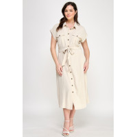 Front Tied Buttoned Short Sleeve Dress