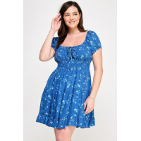 Floral Front-tie Elastic Waist Ruffle Dress