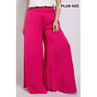 Washed Satin Wide Pants With Waist Smocked