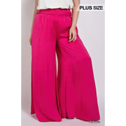 Washed Satin Wide Pants With Waist Smocked