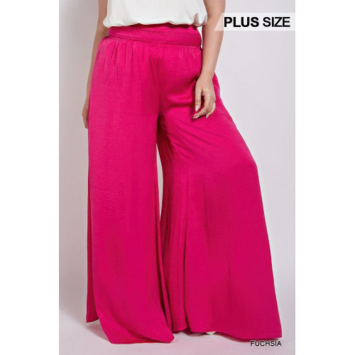 Washed Satin Wide Pants With Waist Smocked