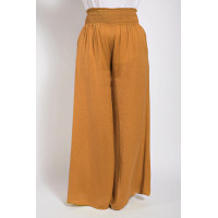 Washed Satin Wide Pants With Waist Smocked