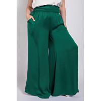 Washed Satin Wide Pants With Waist Smocked