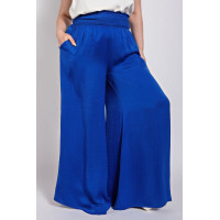 Washed Satin Wide Pants With Waist Smocked