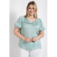 Satin Top With Ruffle Yoke And Puff Sleeves