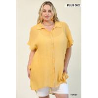 Solid Button Down Loose Fit Long Shirts With Side Slits