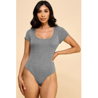 Short Sleeve Scoop Neck Double Layered Bodysuit
