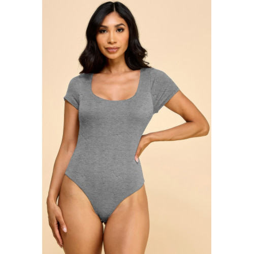 Short Sleeve Scoop Neck Double Layered Bodysuit