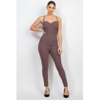 Plaid Sleeveless Zippered Jumpsuit