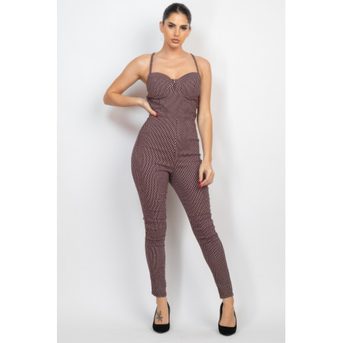 Plaid Sleeveless Zippered Jumpsuit