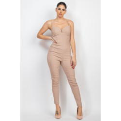 Plaid Sleeveless Zippered Jumpsuit