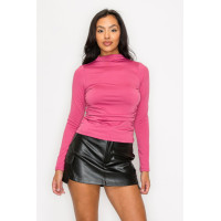 Mock Neck Ruched Solid Top