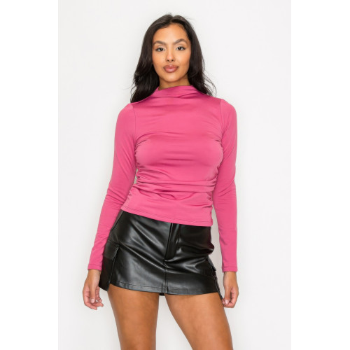 Mock Neck Ruched Solid Top