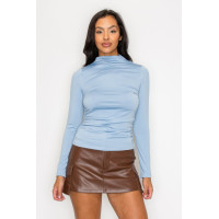 Mock Neck Ruched Solid Top