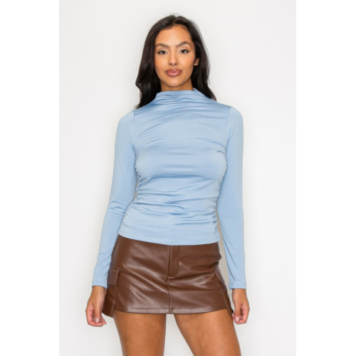 Mock Neck Ruched Solid Top