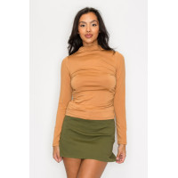 Mock Neck Ruched Solid Top