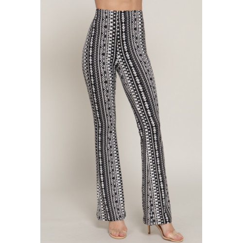 Waist Elastic Slim Flare Print Pants