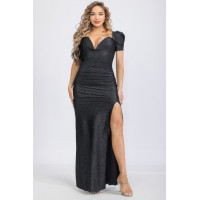 Plus Satin Glitter Short Puff Sleeve Mini Dress