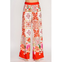 Printed Wide Leg Pants With Elastic Back