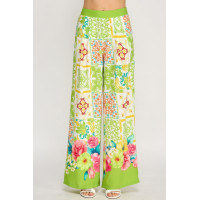 Printed Wide Leg Pants With Elastic Back