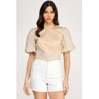 Puff Bubble Sleeve Top With Embroidery Detail